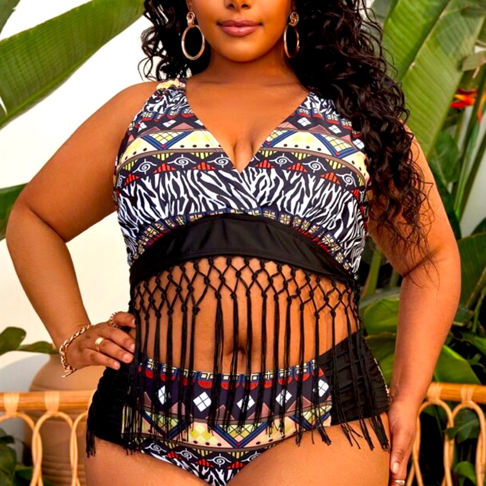 High waisted Fringe bikini set - 2XL or XXL